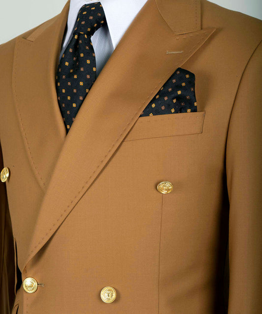 Black Tuxedo Style | Dark Camel Double Breasted Suit