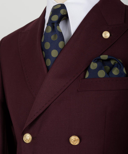 Black Tuxedo Style | Dark Burgundy Double Breasted Suit with Gold Buttons