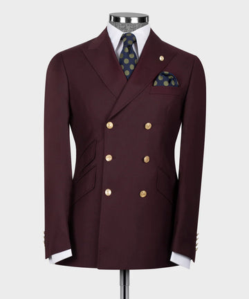 Classic Burgundy Double Breasted Suit Jacket with Gold Buttons