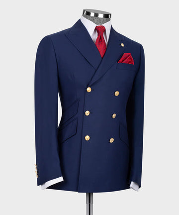 Classic Navy Blue Double Breasted Suit Jacket with Gold Buttons