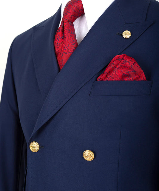 Classic Navy Blue Double Breasted Suit Jacket with Gold Buttons