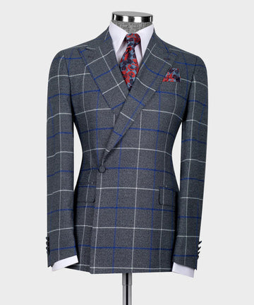 Black Tuxedo Style | Grey Plaid Double Breasted Suit