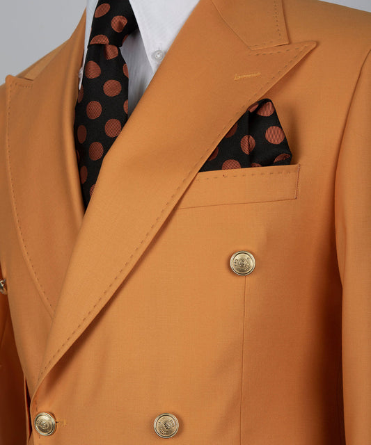 Black Tuxedo Style | Orange Double Breasted Suit with Gold Buttons