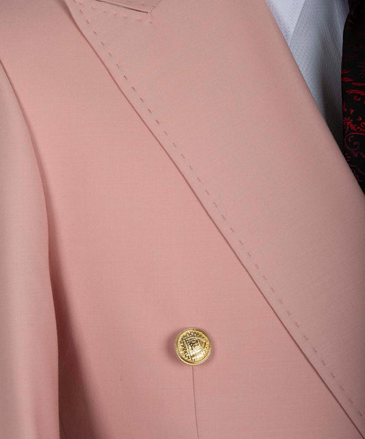 Black Tuxedo Style | Blush Pink Double Breasted Suit with Gold Buttons
