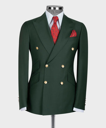 Black Tuxedo Style | Dark Green Double Breasted Suit with Gold Buttons