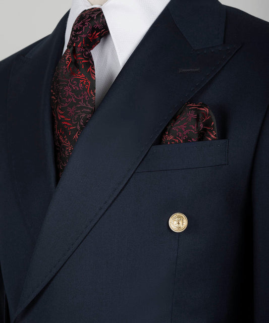 Black Tuxedo Style | Dark Navy Blue Double Breasted Suit with Gold Buttons