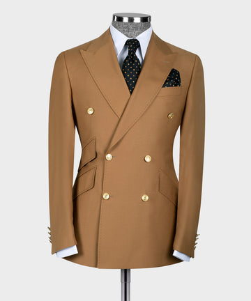 GOLD SIX BUTTON DARK CAMEL DOUBLE BREASTED SUIT