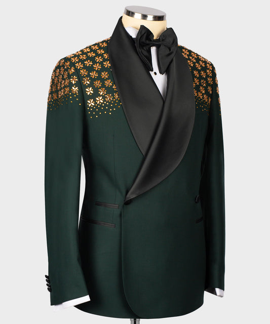 SPECIAL DARK GREEN TUXEDO WITH STONE EMBROIDERY