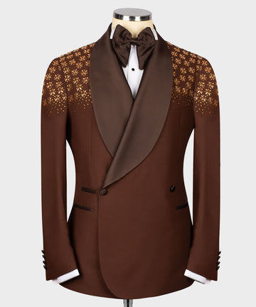SPECIAL BROWN TUXEDO WITH STONE EMBROIDERY