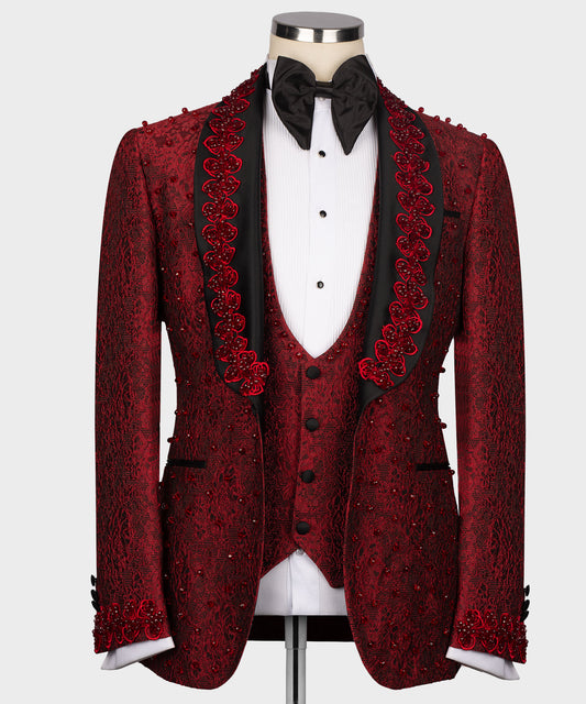 RED STONE EMBROIDERED TUXEDO