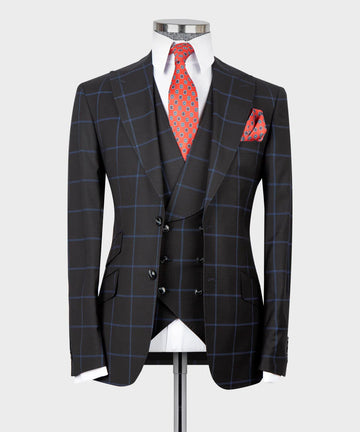 Black Tuxedo Style | Black Plaid Double Breasted Suit ( 3pcs)