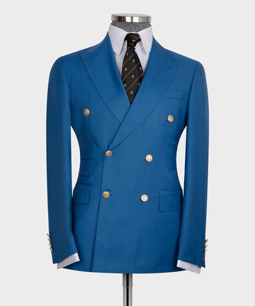 Modern Fit Blue Double Breasted Blazer with Gold-Tone Buttons