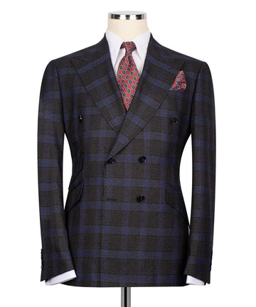 Black Tuxedo Style | Black and Blue Plaid Double Breasted Suit