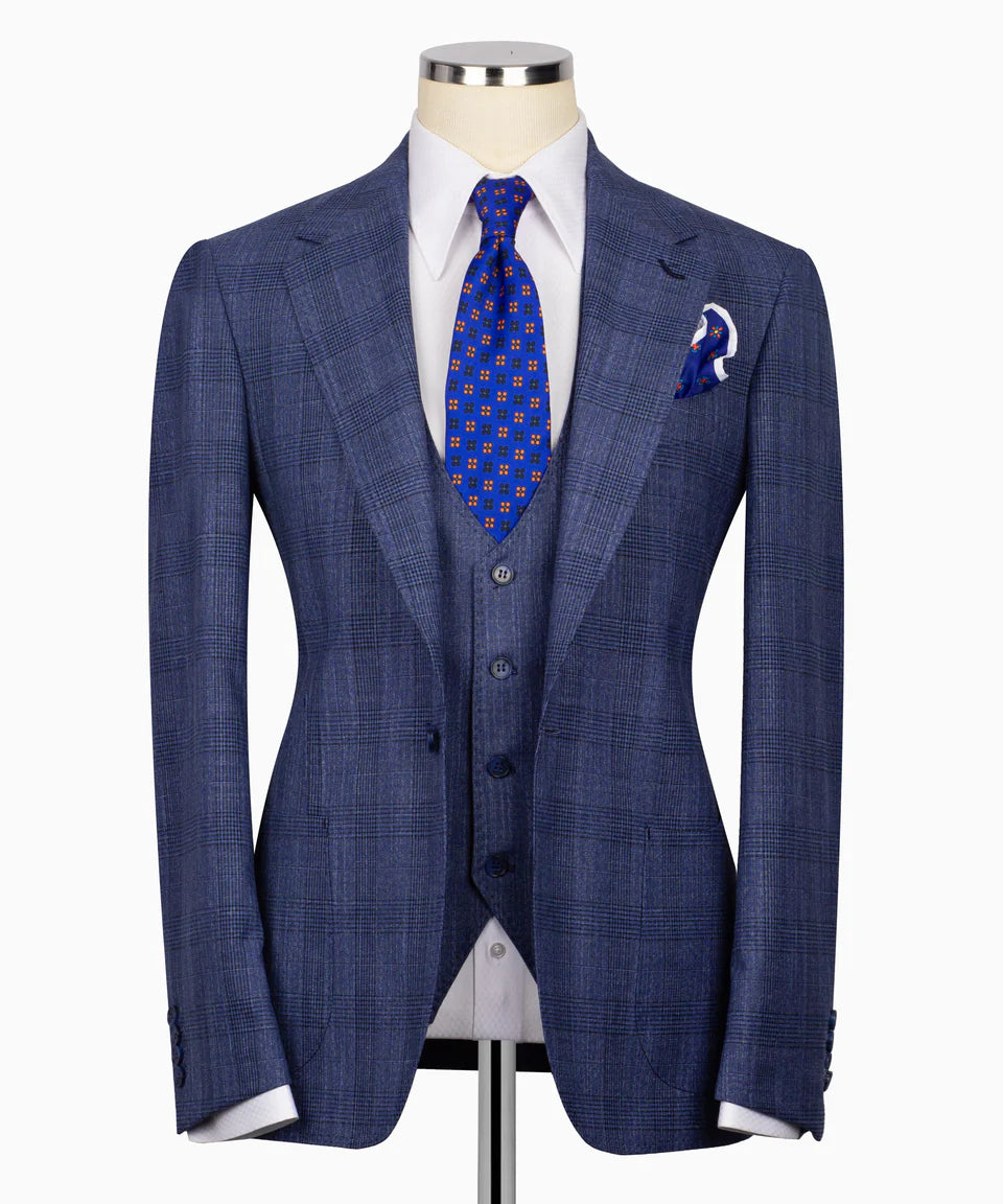 Black Tuxedo Style |  Blue 3 Piece Suit with Textured Fabric