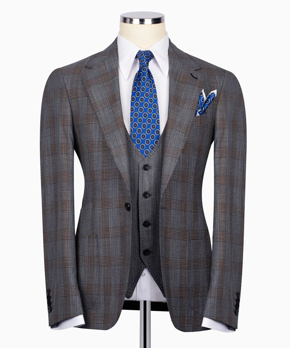 Black Tuxedo Style |   Warm Grey Plaid 3 Piece Suit