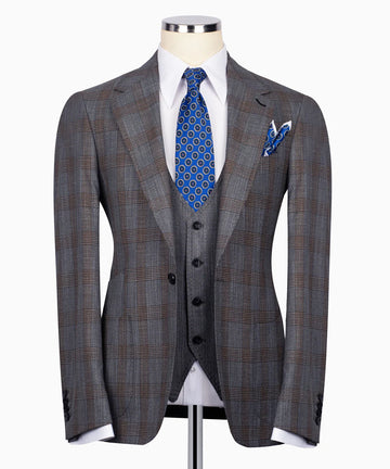 Black Tuxedo Style |   Warm Grey Plaid 3 Piece Suit