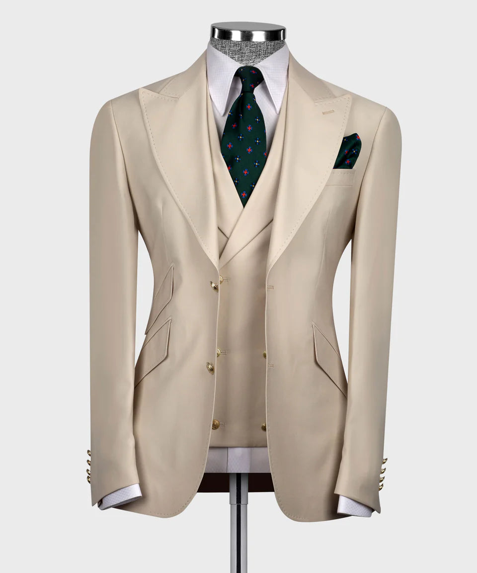 Black Tuxedo Style | Cream Beige Classic 3 Piece Business Suit