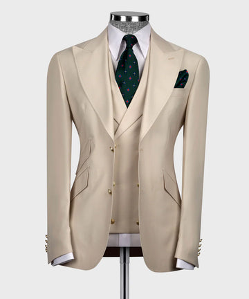 Black Tuxedo Style | Cream Beige Classic 3 Piece Business Suit