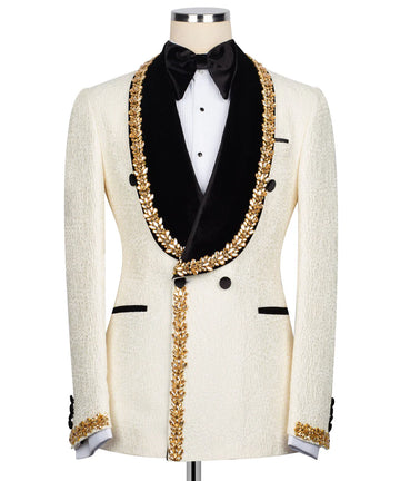 Gold on Ivory Embellished Tuxedo | Black Tuxedo Style