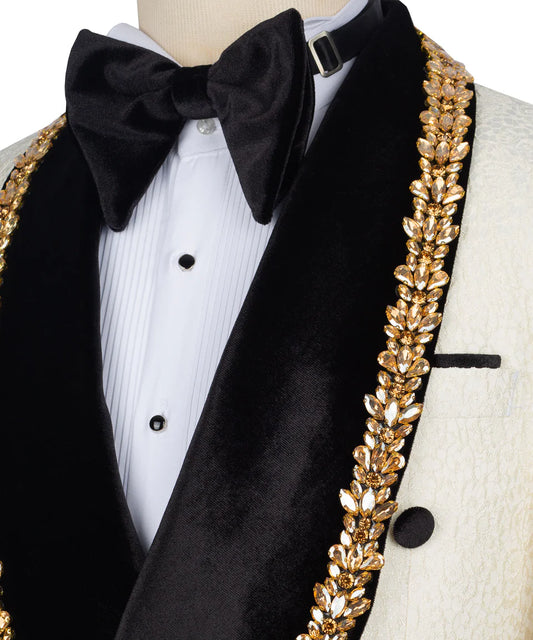 Gold on Ivory Embellished Tuxedo | Black Tuxedo Style