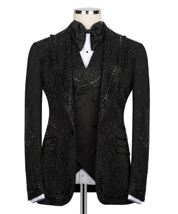 Black Beaded Tuxedo 3 pcs | Black Tuxedo Style
