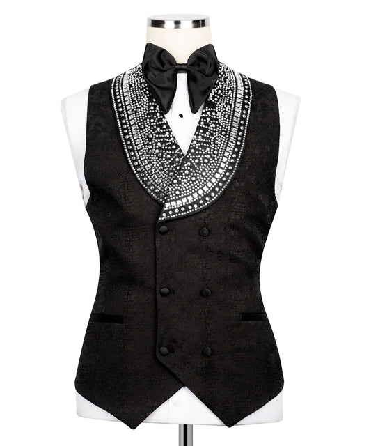 Jacket, Trousers and Vest Stone Embellished Tuxedo | Black Tuxedo Style