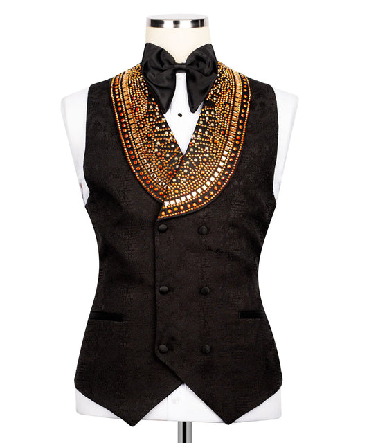 Gold on Black 3pcs Embellished Tuxedo | Black Tuxedo Style