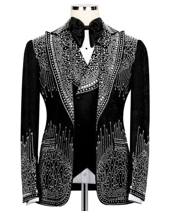 Jacket, Trousers and Vest Stone Embellished Tuxedo | Black Tuxedo Style