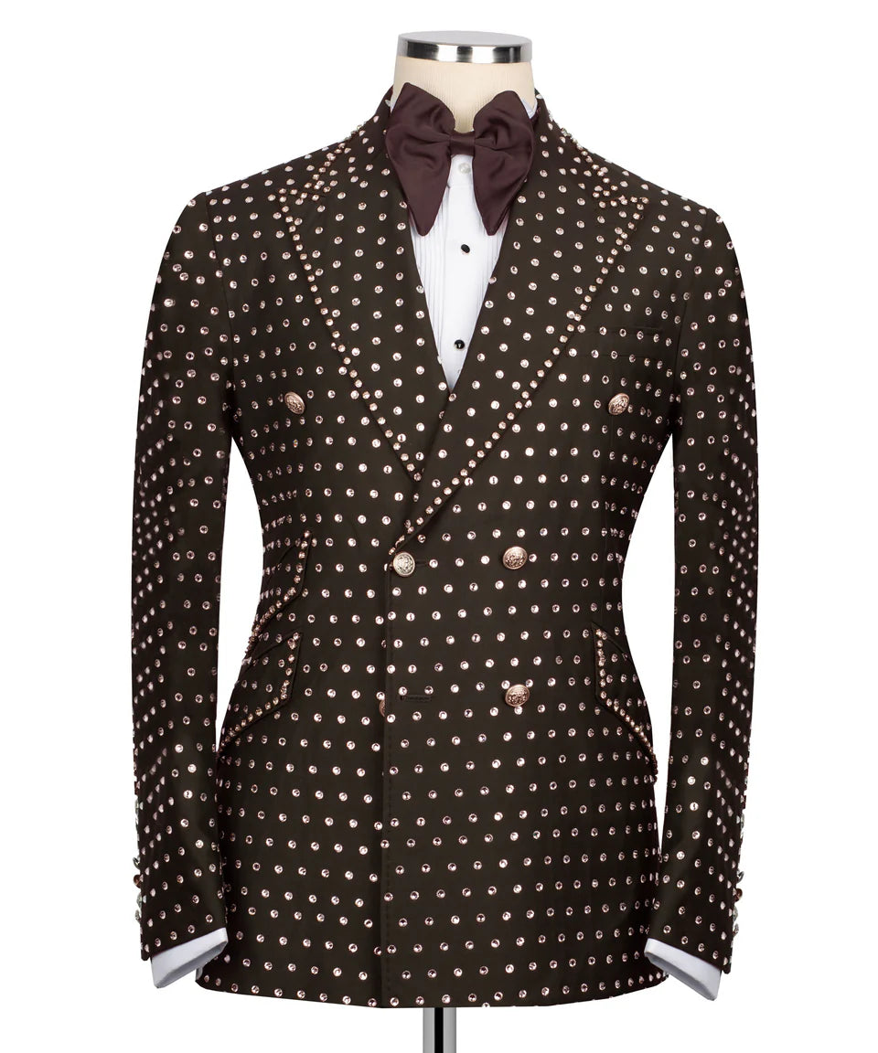 Full Embellished Brown 3pcs Embellished Tuxedo | Black Tuxedo Style