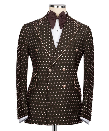 Full Embellished Brown 3pcs Embellished Tuxedo | Black Tuxedo Style
