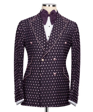 Full Embellished Purple 3pcs Embellished Tuxedo | Black Tuxedo Style