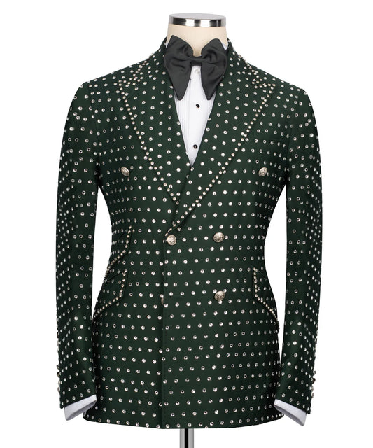 Full Embellished Green 3pcs Embellished Tuxedo | Black Tuxedo Style