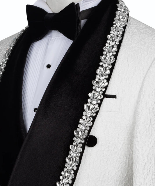 White Crystal Embellished Tuxedo | Black Tuxedo Style