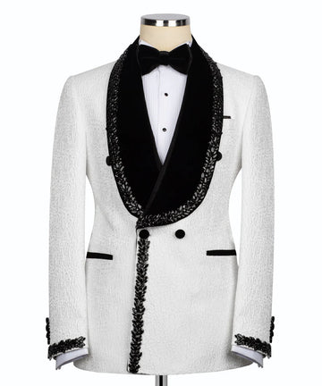White Jewelry Embellished Tuxedo | Black Tuxedo Style