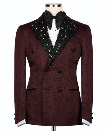 Two-Tone Burgundy & Black Embellished Tuxedo | Black Tuxedo Style