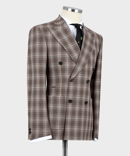 Black Tuxedo Style | Brown Plaid Double Breasted Suit