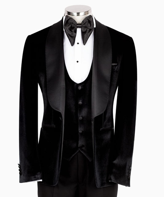 Black Shawl Lapel Velvet Black Tuxedo