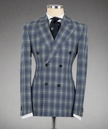 Black Tuxedo Style | Blue Plaid Double Breasted Suit