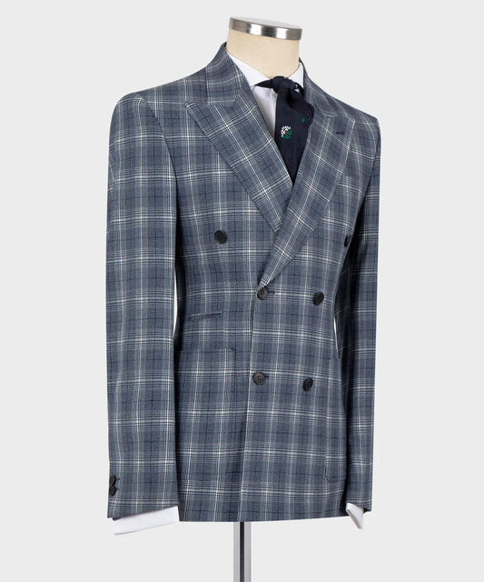 Black Tuxedo Style | Blue Plaid Double Breasted Suit