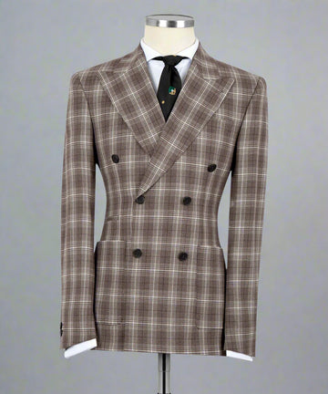 Black Tuxedo Style | Brown Plaid Double Breasted Suit